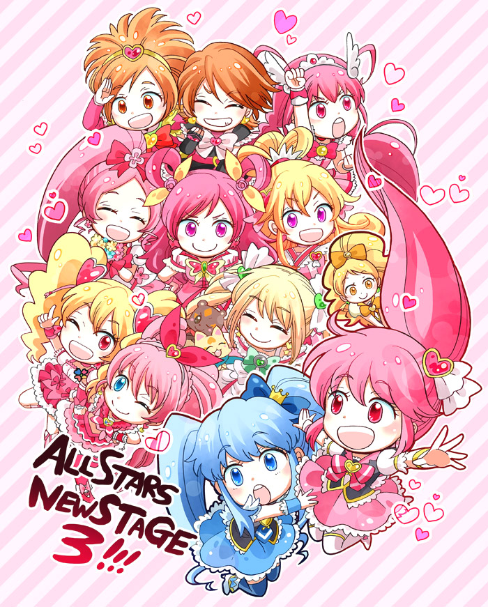 2boys, 6+girls, :d, aino_megumi, blonde_hair, blue_eyes, brown_eyes, brown_hair, cure_black, cure_bloom, cure_blossom, cure_dream, cure_echo, cure_happy, cure_heart, cure_honey, cure_lovely, cure_melody, cure_peach, cure_princess, dokidoki!_precure, en'en, fresh_precure!, frilled_skirt, frills, futari_wa_precure, futari_wa_precure_max_heart, futari_wa_precure_splash_star, gureru, hair_ornament, hair_ribbon, hanasaki_tsubomi, happinesscharge_precure!, heart, heartcatch_precure!, hoshizora_miyuki, houjou_hibiki, hyuuga_saki, magical_girl, mashuu_masaki, misumi_nagisa, momozono_love, multiple_boys, multiple_girls, oomori_yuuko, open_mouth, pink_eyes, pink_hair, precure, precure_all_stars, precure_all_stars_new_stage_2:_kokoro_no_tomodachi, precure_all_stars_new_stage_3:_eien_no_tomodachi, ribbon, sakagami_ayumi, shirayuki_hime, skirt, smile, smile_precure!, suite_precure, tiara, trait_connection, yellow_eyes, yes!_precure_5, yes!_precure_5_gogo!, yumehara_nozomi
