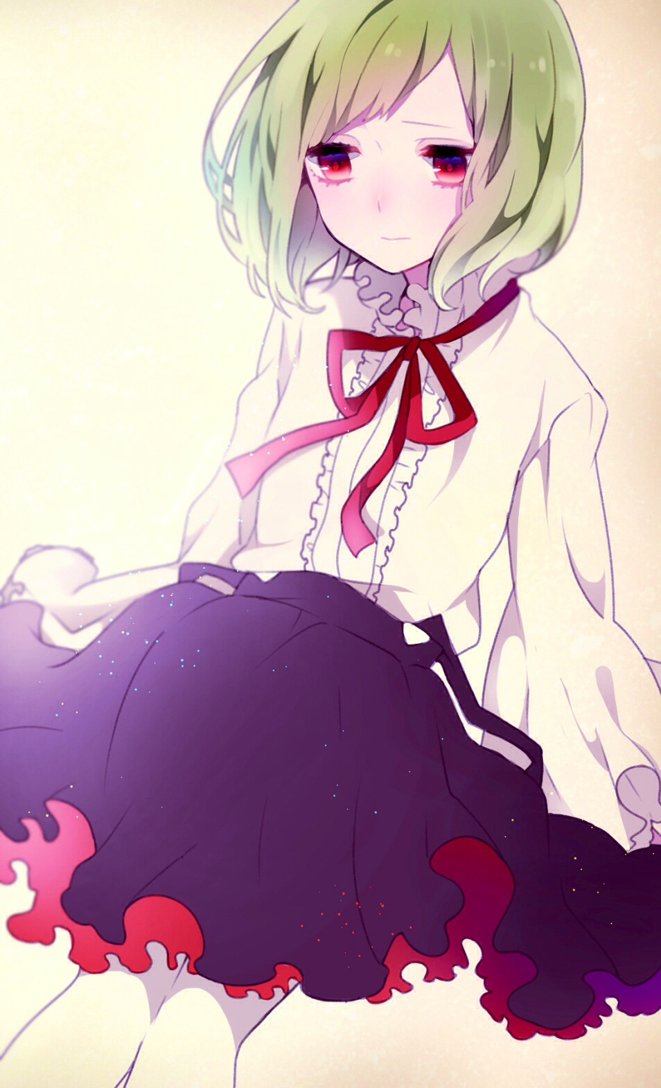 1girl, bisco9skm, child, green_hair, highres, kagerou_project, kido_tsubomi, long_hair, red_eyes, solo, younger