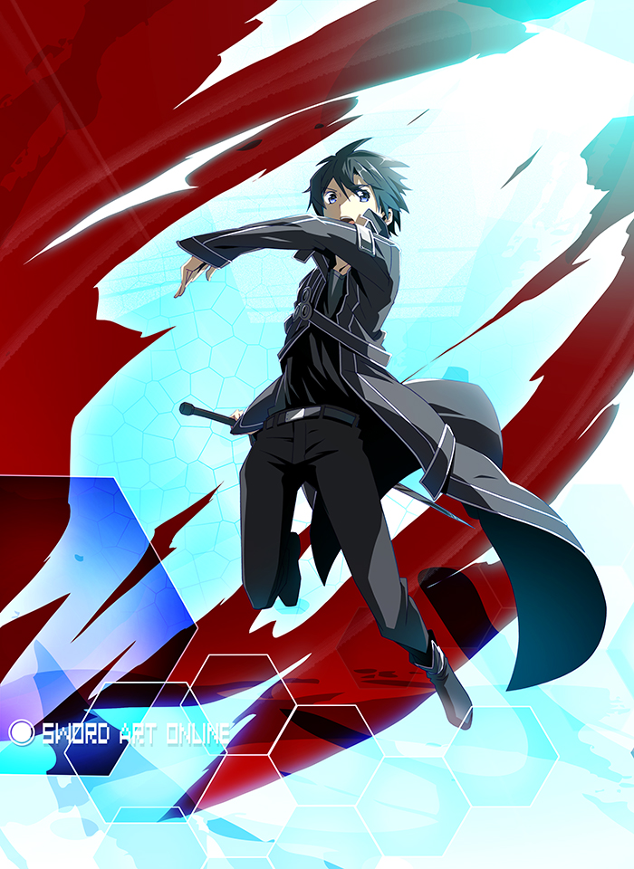 1boy, black_eyes, black_hair, hakumai_(jamaika), kirito, short_hair, sword, sword_art_online