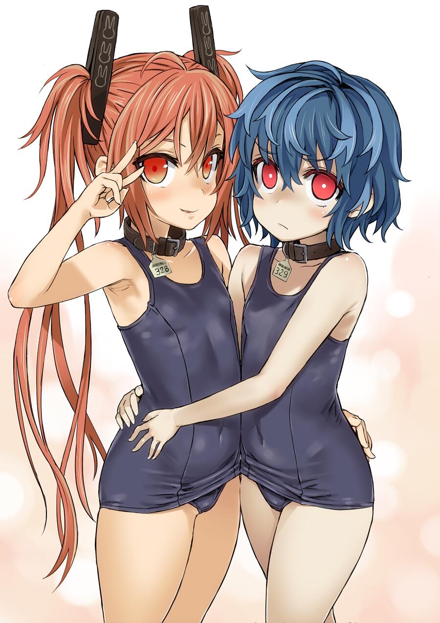 2girls, aihara_enju, asanagi, black_bullet, collar, headgear, highres, hiruko_kohina