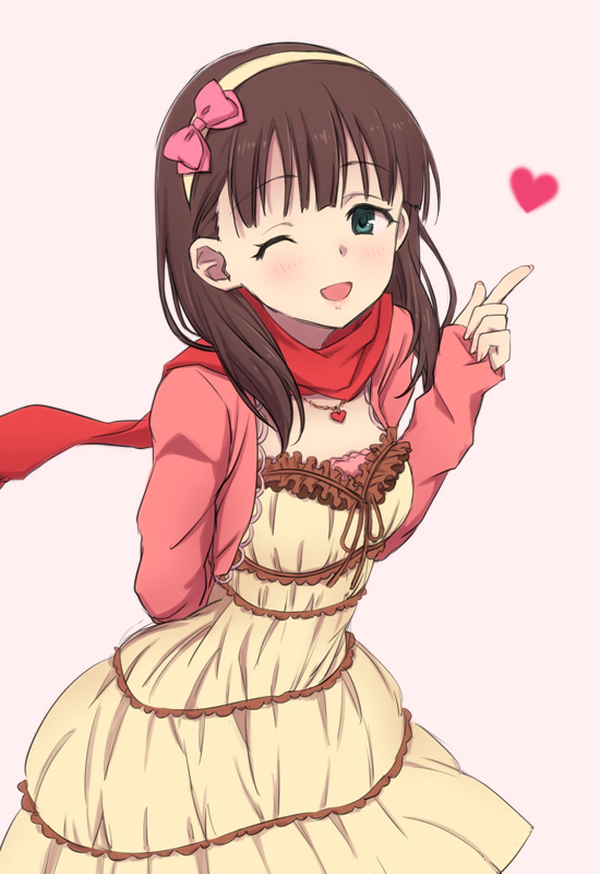 1girl, brown_hair, gtd-carthage, hair_ribbon, hairband, heart, idolmaster, idolmaster_cinderella_girls