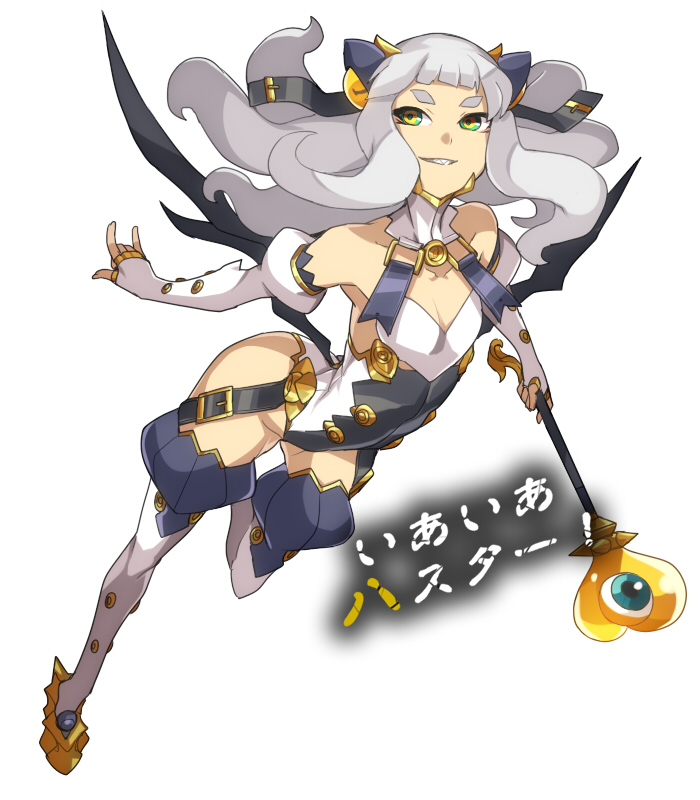 1girl, ban, chaos_code, cthylla_(chaos_code), eyebrows, grin, horns, leaning_forward