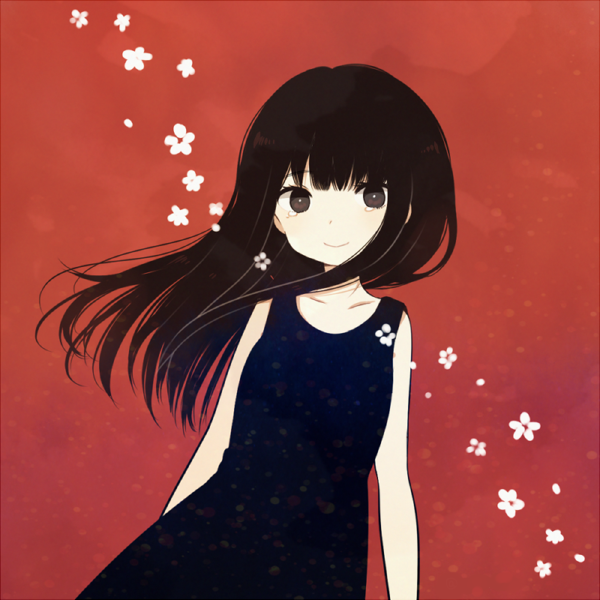 1girl, ayu_(mog), bangs, blunt_bangs, brown_eyes, brown_hair, dress, kajiro_miyako, long_hair, siren, smile, solo, tears