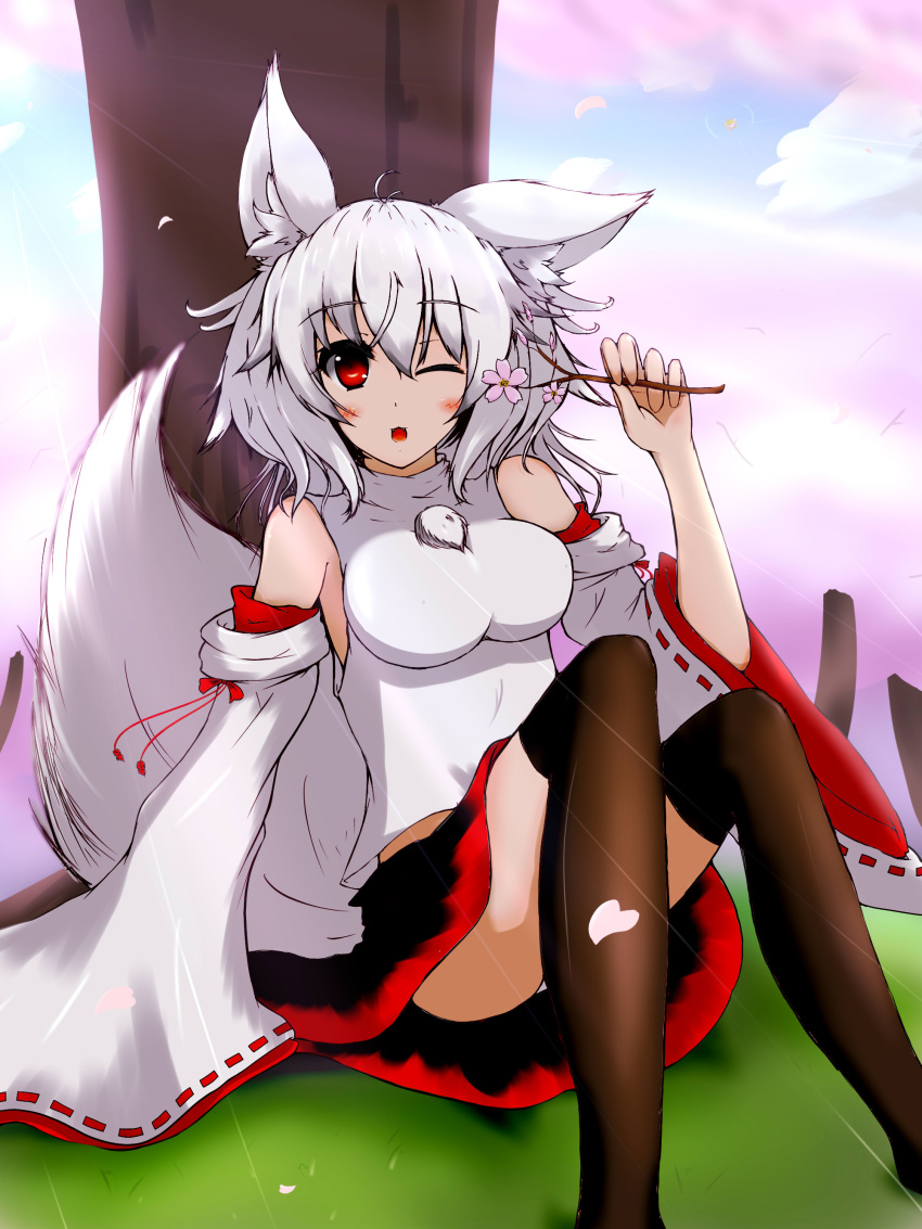 1girl, :3, absurdres, animal_ears, bare_shoulders, black_legwear, blush, breasts