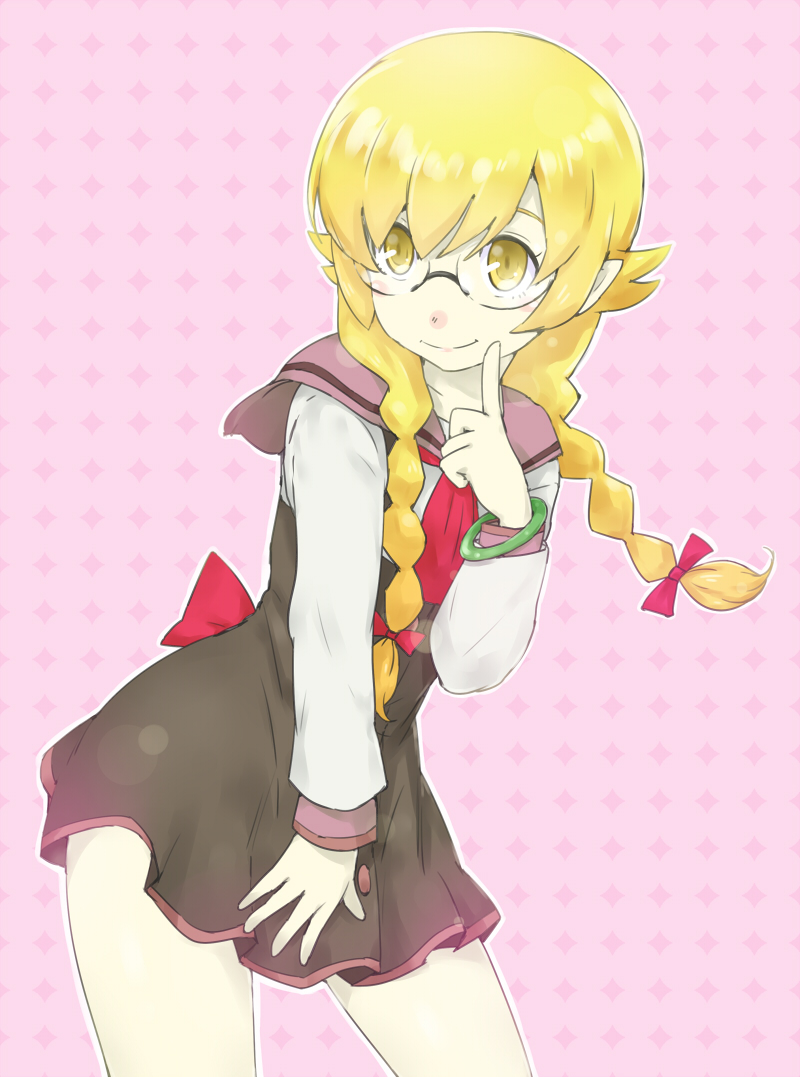 1girl, bespectacled, blonde_hair, braid, gedou_(ge_ge_gedou), glasses, kabukimonogatari, long_hair