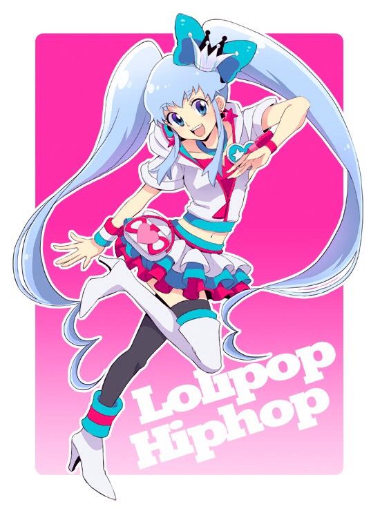 1girl, :d, alternate_color, alternate_form, black_legwear, blue_eyes, blue_hair, crown