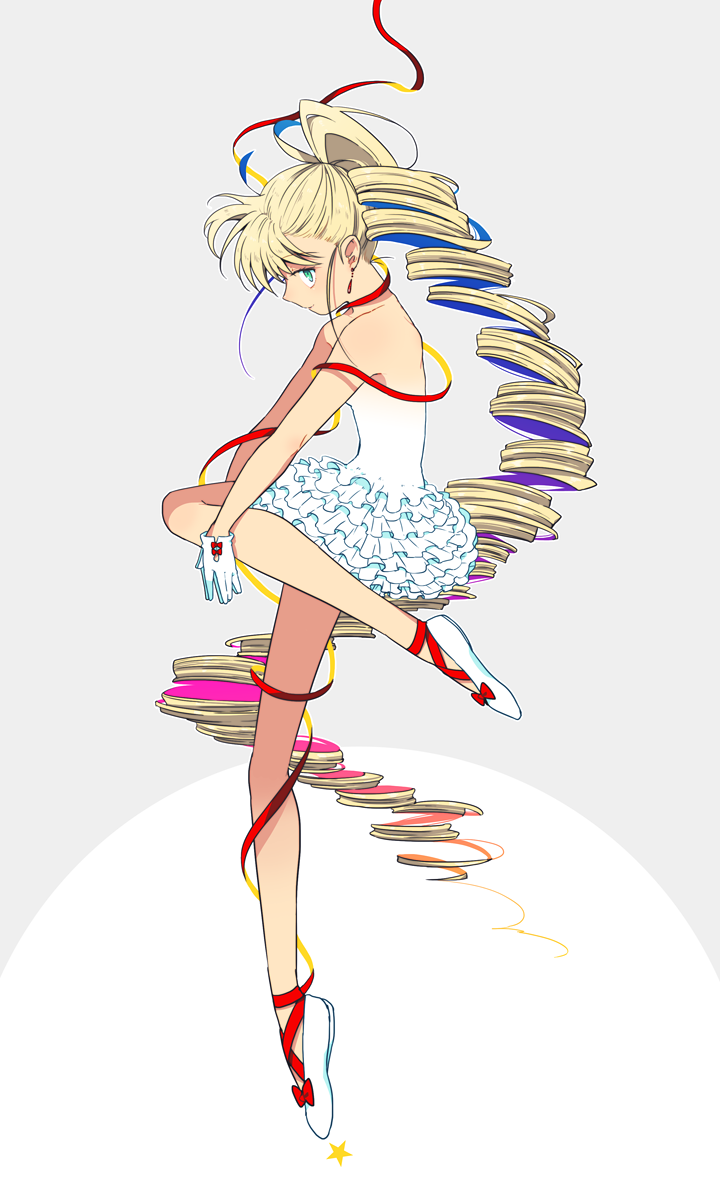 1girl, ballerina, ballet, ballet_slippers, blonde_hair, blue_eyes, drill_hair, earrings