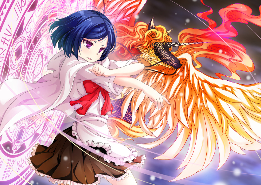 1girl, absurdres, akasegawa_maki, blue_hair, girlfriend_(kari), highres, magic_circle, short_hair