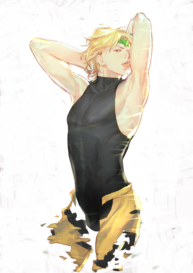 1boy, blonde_hair, dio_brando, headband, jojo_no_kimyou_na_bouken, krabat, leotard, red_eyes