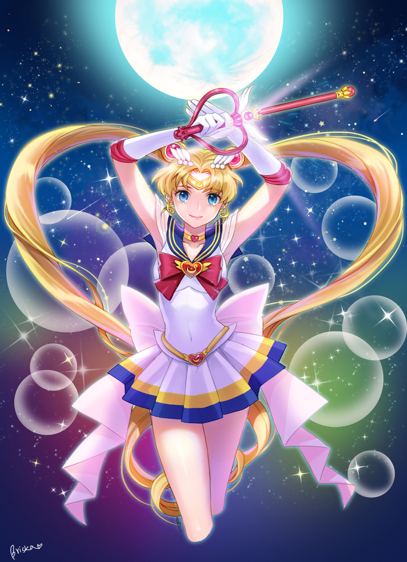 1girl, bishoujo_senshi_sailor_moon, blonde_hair, blue_eyes, bow, briska, brooch, choker