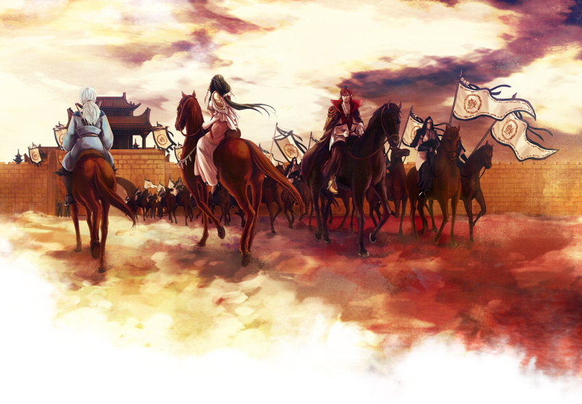black_hair, chinese_clothes, flag, horse, long_hair, magi_the_labyrinth_of_magic, nemu_(noibla), redhead