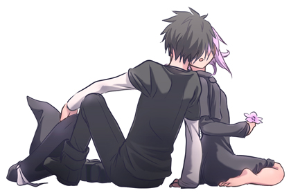 1boy, 1girl, bara_no_maria, black_hair, flower, hat, korona_(bara_no_maria), lenny_(bara_no_maria)