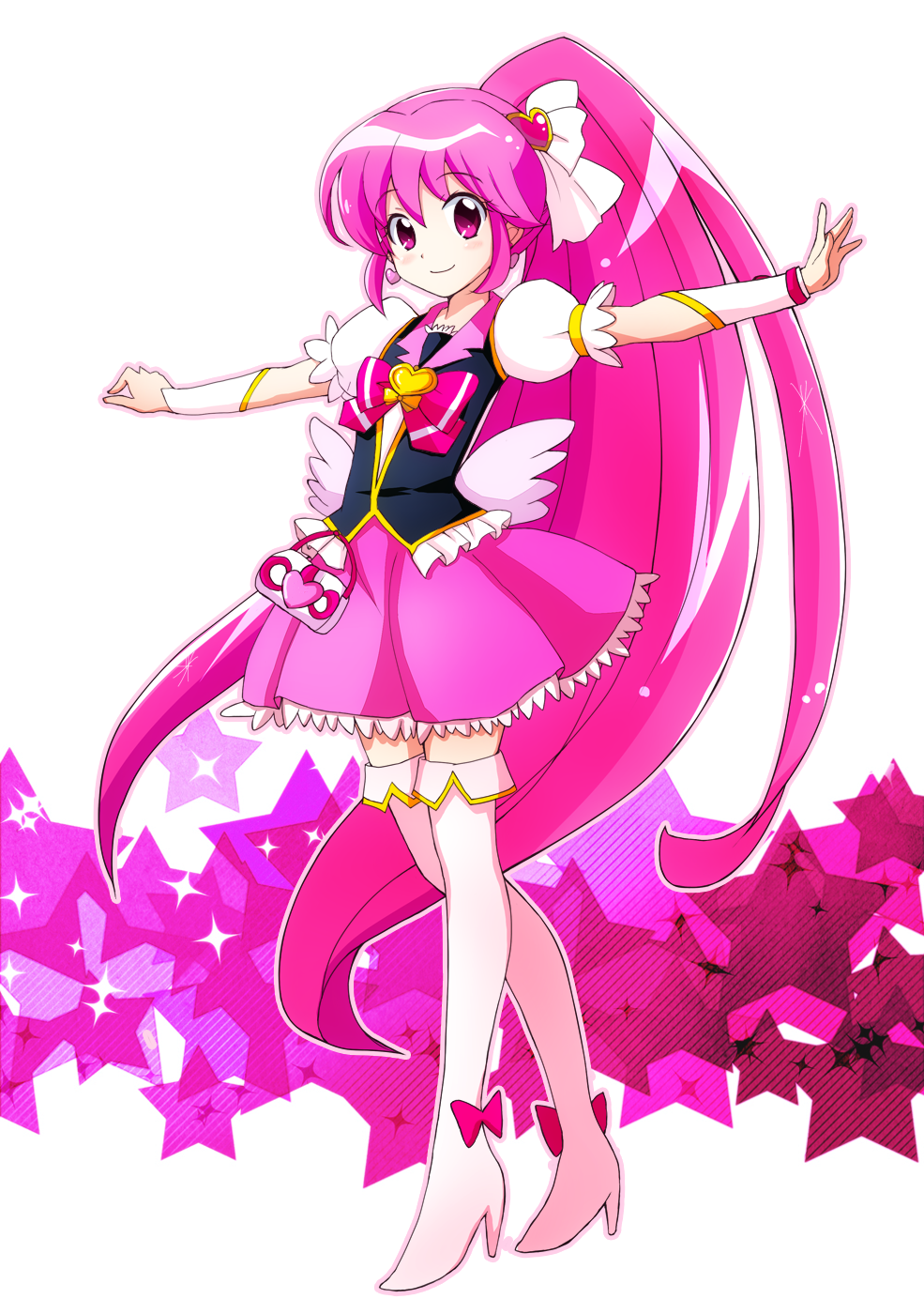 1girl, aino_megumi, blush, boots, cure_lovely, earrings, happinesscharge_precure!, heart