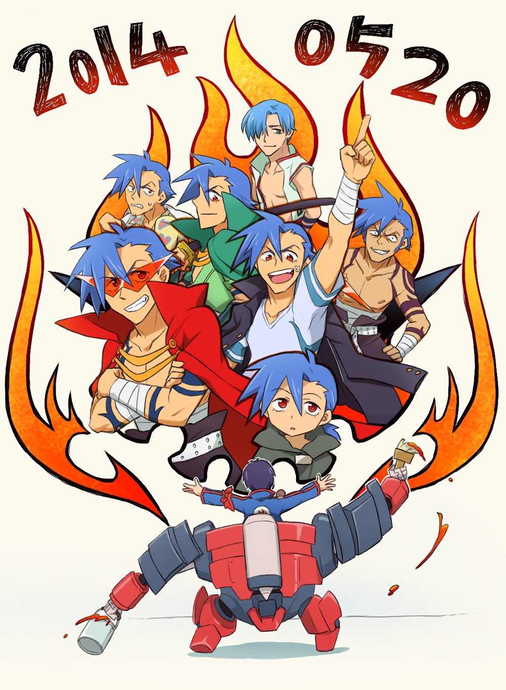 alternate_hairstyle, bandages, blue_hair, boota, cape, crossed_arms, grin, hair_over_one_eye