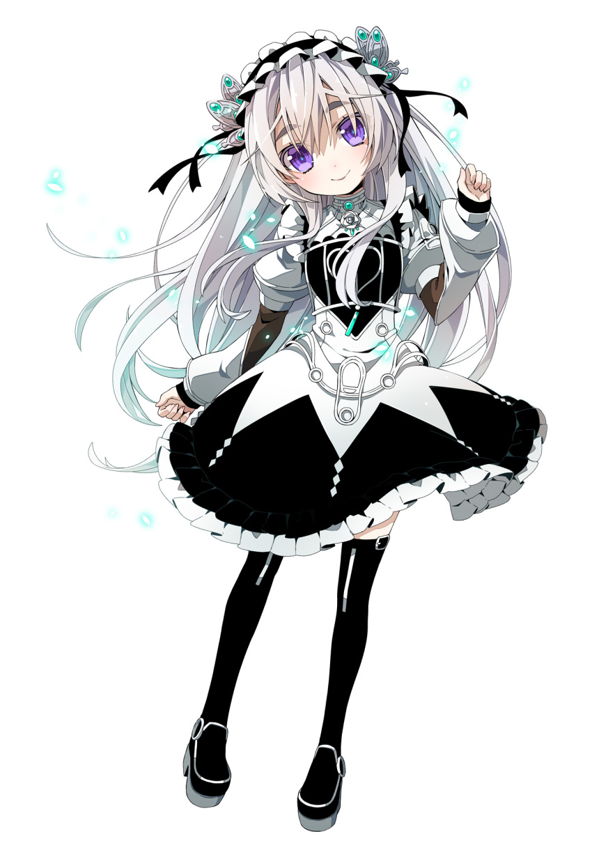1girl, boots, buckle, butterfly_hair_ornament, chaika_trabant, dress, frills, hair_ornament