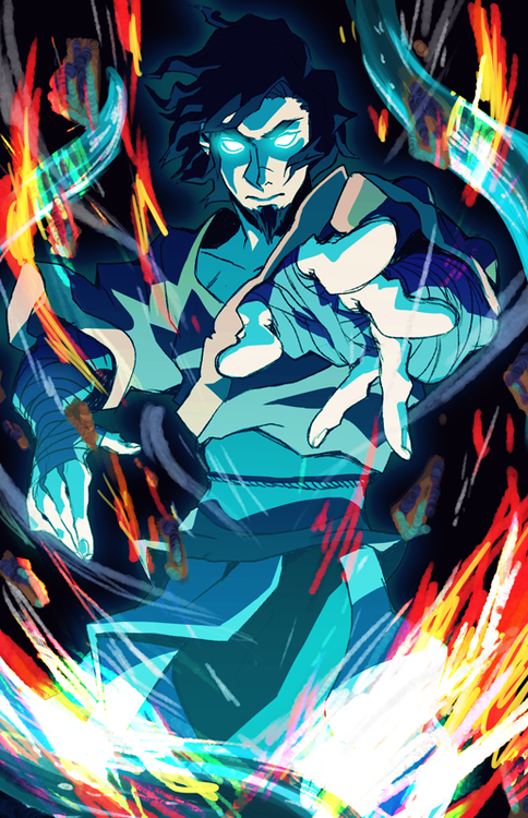 1boy, avatar_legends, beard, black_hair, element_bending, facial_hair, fire, glowing