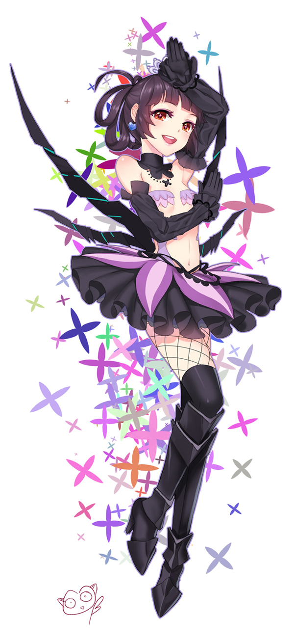 1girl, black_gloves, black_hair, black_princess, black_skirt, blush, boots, briska