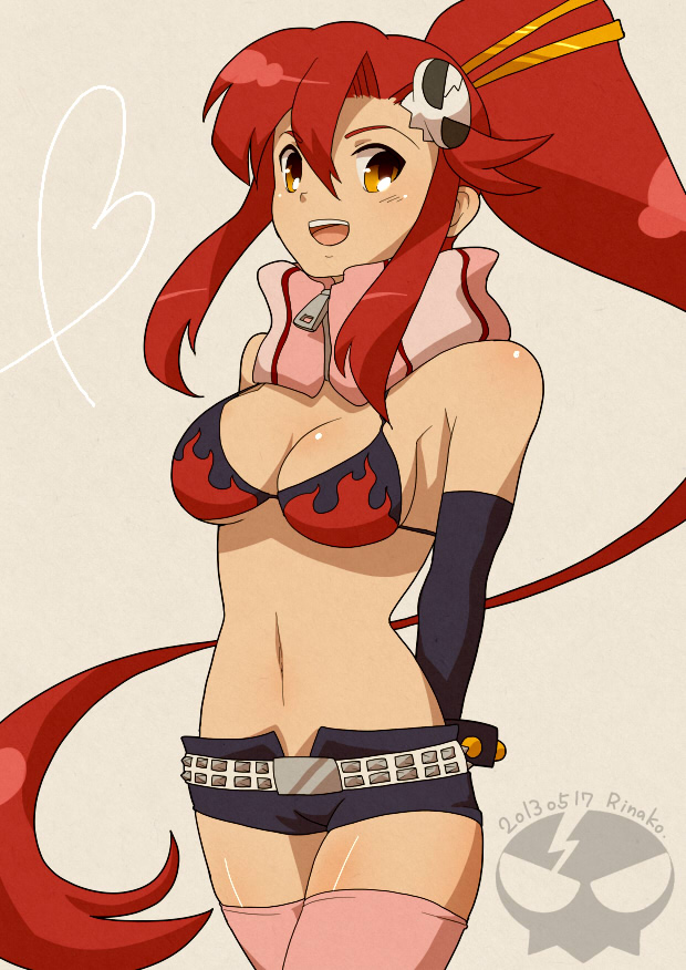 1girl, belt, bikini_top, breasts, cleavage, hair_ornament, long_hair, navel