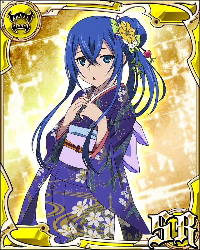 1girl, astarte_(strike_the_blood), blue_eyes, blue_hair, hair_ornament, japanese_clothes, kimono, long_hair