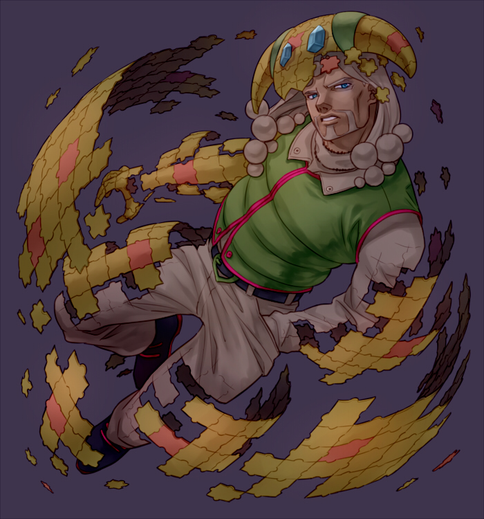 1boy, beard, blue_eyes, facial_hair, higashikata_norisuke_iv, itaru_souga, jojo_no_kimyou_na_bouken, jojolion