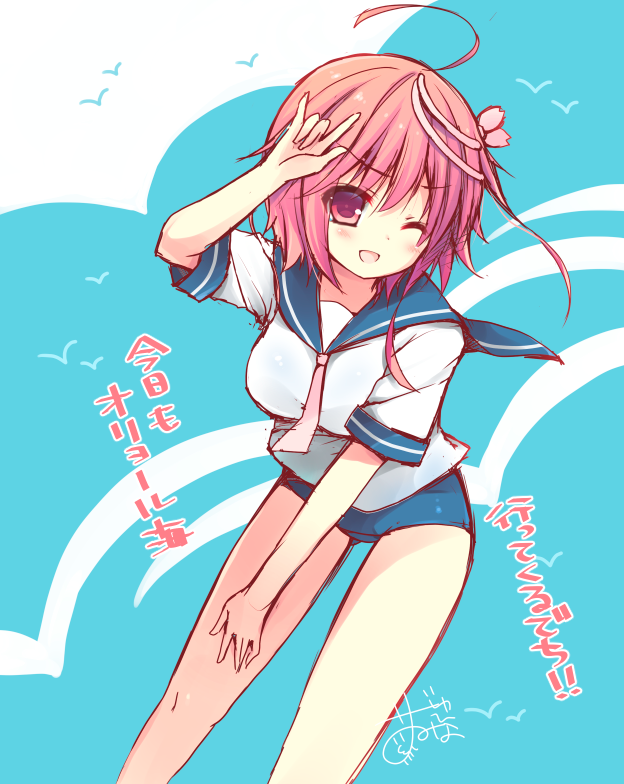 \m/, ahoge, hair_ornament, hairclip, i-58_(kantai_collection), izumiyuhina, kantai_collection, nakajima_megumi