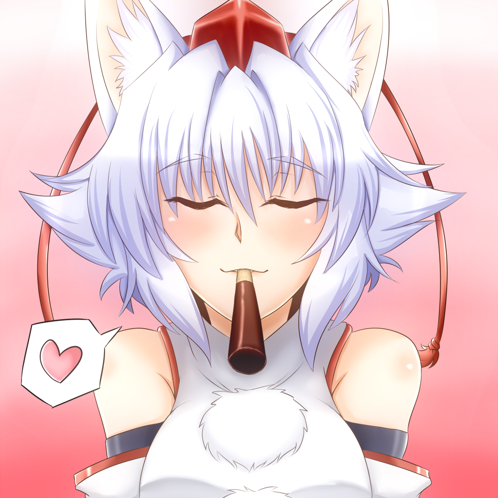1girl, animal_ears, bare_shoulders, blush, breasts, closed_eyes, detached_sleeves, hat