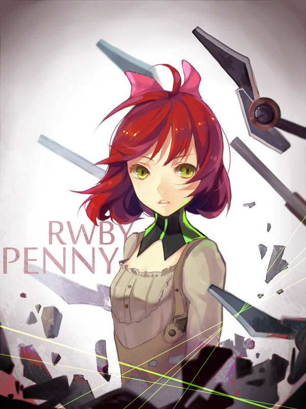 1girl, ahoge, bob_cut, bow, character_name, copyright_name, detached_collar, dress