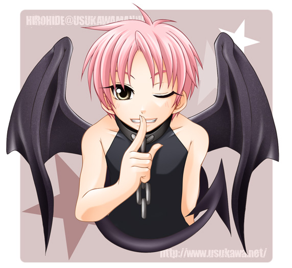 blush, boy, chains, collar, hiro_(usukawa), pink_hair, shota, smile