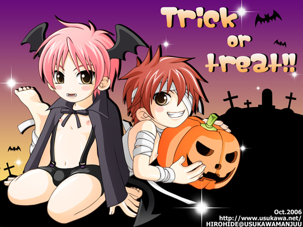 2boys, blush, boy, chibi, cross, fangs, graveyard, halloween