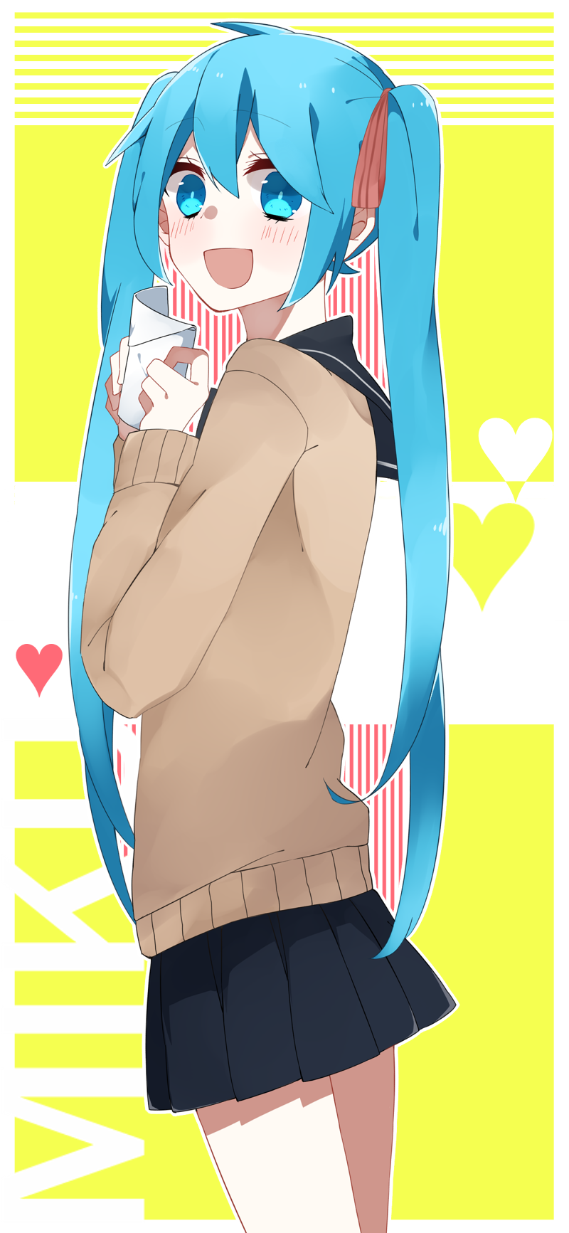 aqua_eyes, aqua_hair, cardigan, hatsune_miku, heart, highres, kuro_no_ha, long_hair