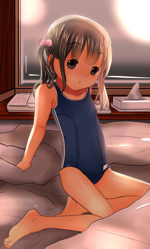 1girl, arm_support, bad_id, bad_pixiv_id, barefoot, beads, bed, brown_eyes