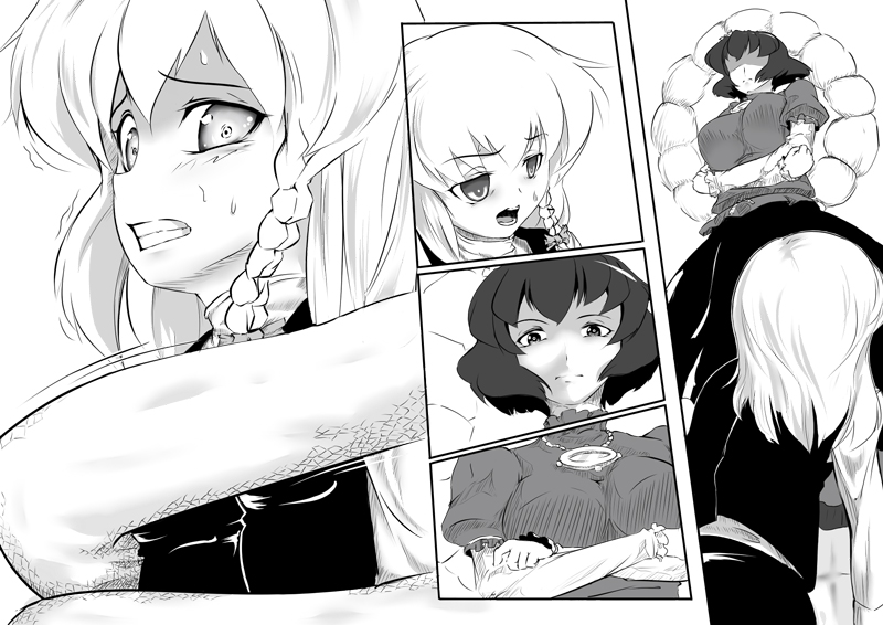 byoin, comic, kirisame_marisa, monochrome, rope, short_hair, silent_comic, snake