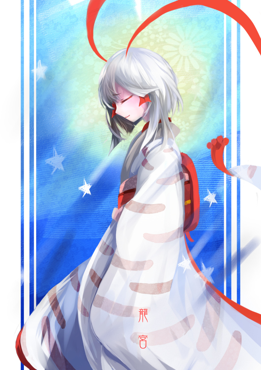 1girl, closed_eyes, highres, japanese_clothes, kimono, miao_shenghua, obi, oounabara_to_wadanohara