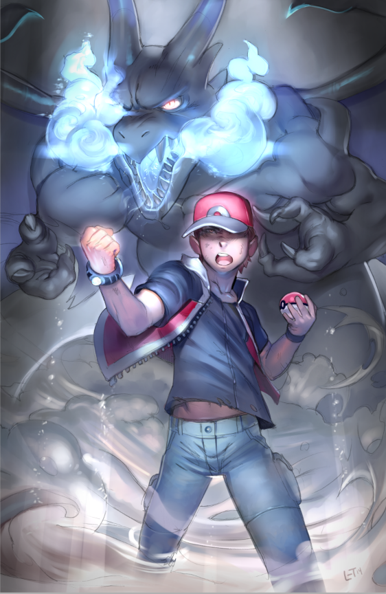 artist_name, baseball_cap, blue_fire, cap, charizard, claws, dragon, fangs