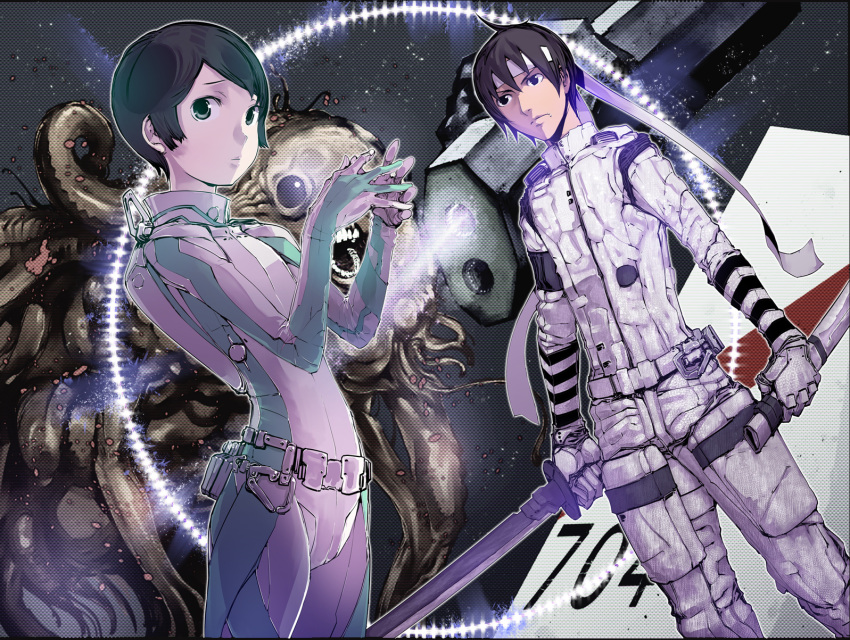 alien, black_hair, bodysuit, gauna, highres, shinatose_izana, short_hair, sidonia_no_kishi