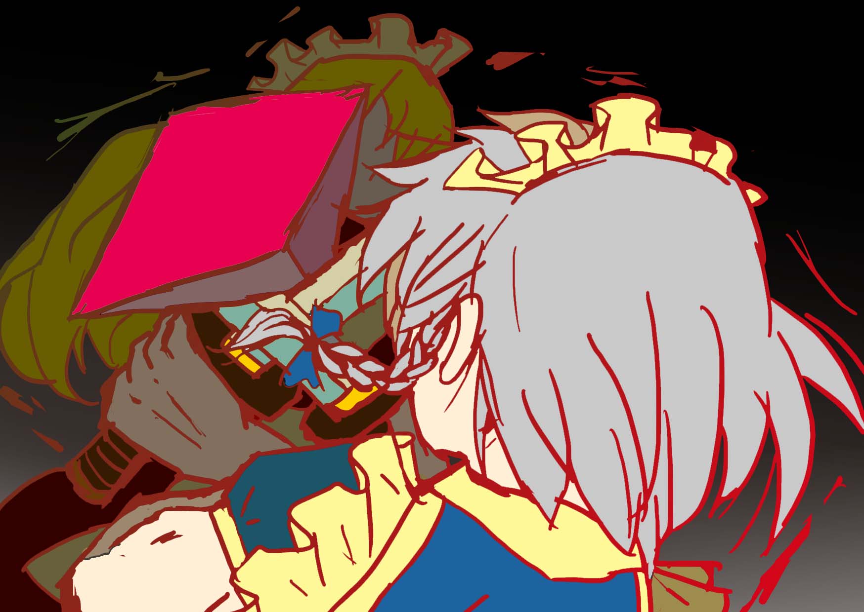 2girls, action, apron, blocking, blonde_hair, blue_bow, bow, crossed_knives