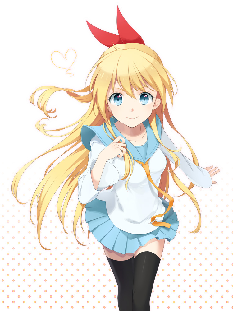 blonde_hair, blue_eyes, kirisaki_chitoge, matsurika, nisekoi, ribbon, skirt, thigh-highs