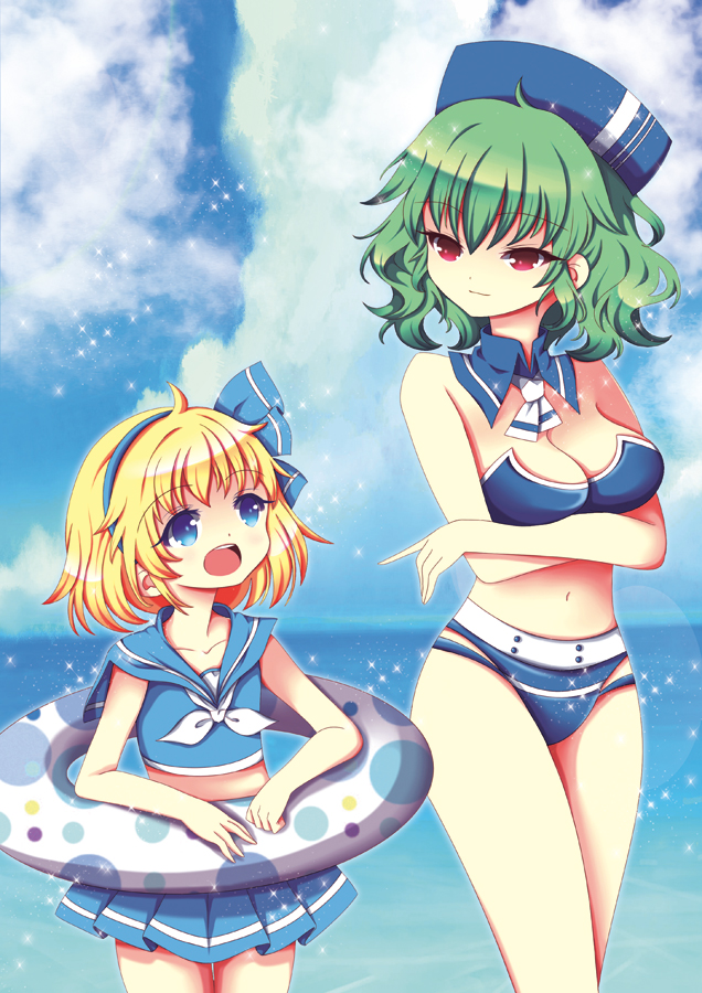 2girls, age_difference, alice_margatroid, alice_margatroid_(pc-98), bare_shoulders, bikini, blonde_hair, blue_eyes