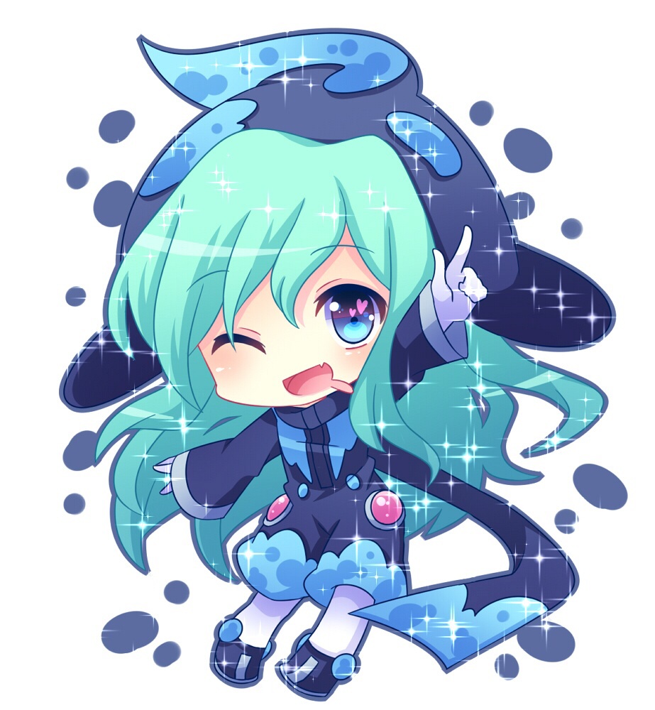 1boy, ;d, androgynous, aqua_hair, arm_up, blue_eyes, chibi, ekoro