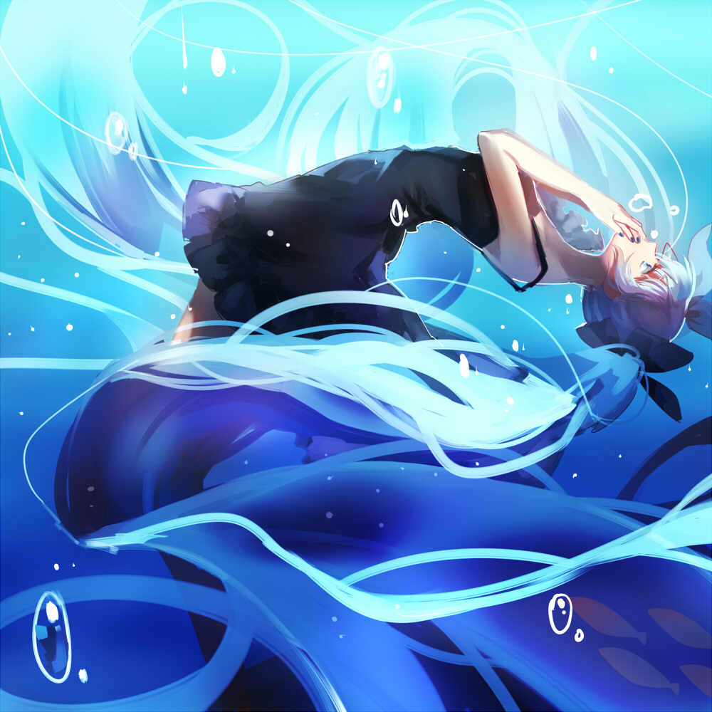 1girl, blue_eyes, blue_hair, bubble, dress, hanaka, hatsune_miku, long_hair