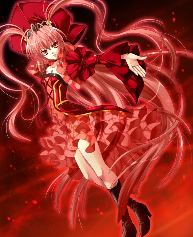 >:d, :d, another_blood, demonbane, dress, long_hair, nitroplus, open_mouth