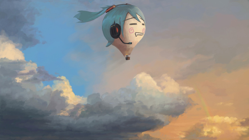 cloud, clouds, evokid, hachune_miku, hatsune_miku, headphones, headset, highres