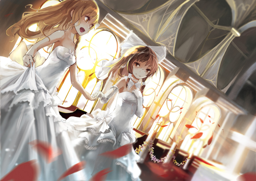 2girls, couple, dress, ghostas, hakurei_reimu, kirisame_marisa, multiple_girls, tagme