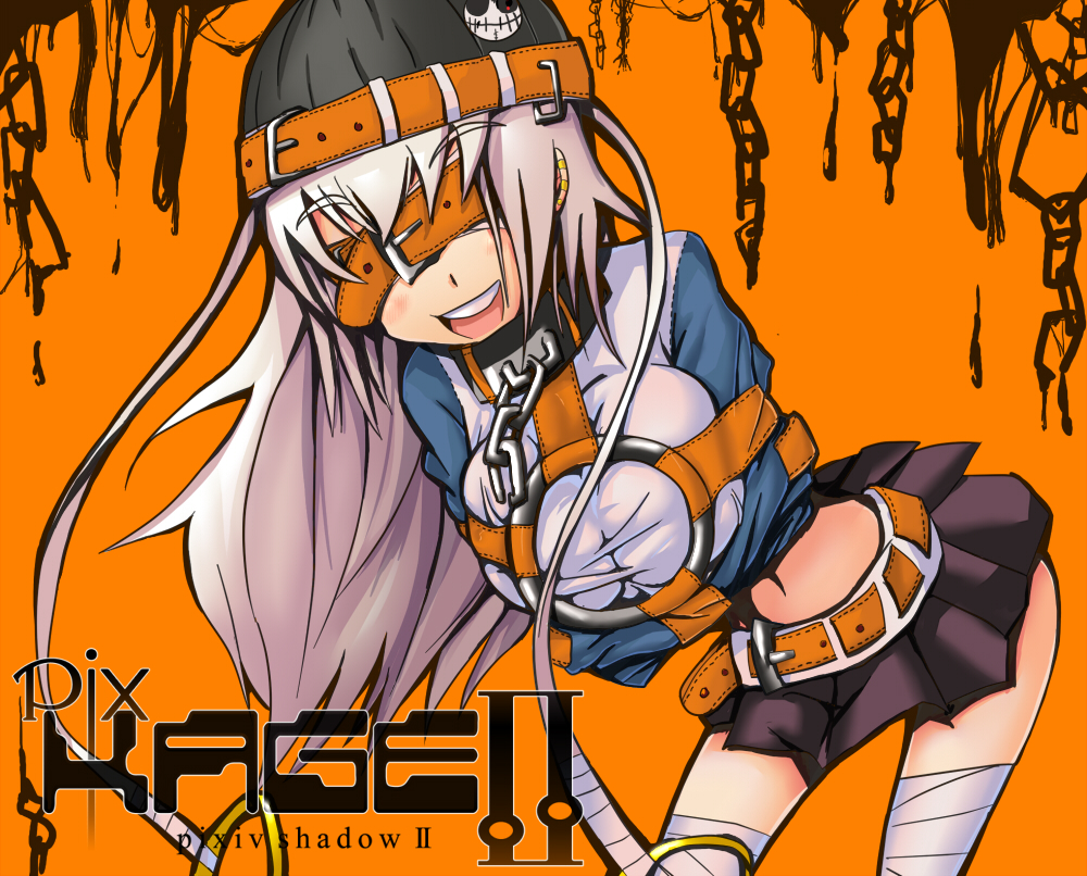 1girl, belt, chain, collar, dateya_torahachi, original, pixiv_shadow_2, straitjacket