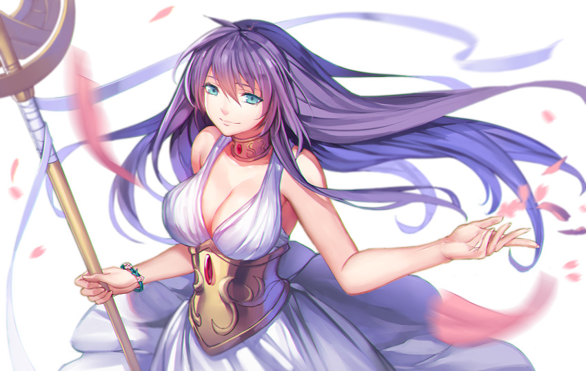 1girl, blue_eyes, blush, breasts, choker, cleavage, dress, large_breasts