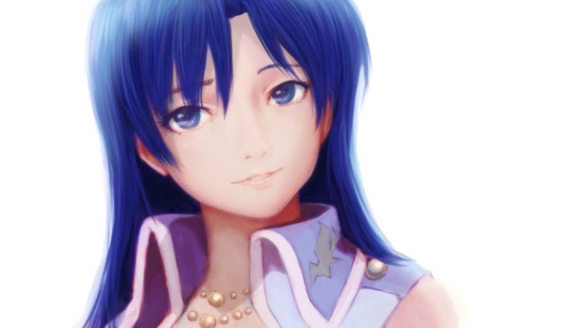 123_(tyamaguch), 1girl, blue_eyes, blue_hair, blush, idolmaster, kisaragi_chihaya, long_hair, looking_at_viewer, smile, solo