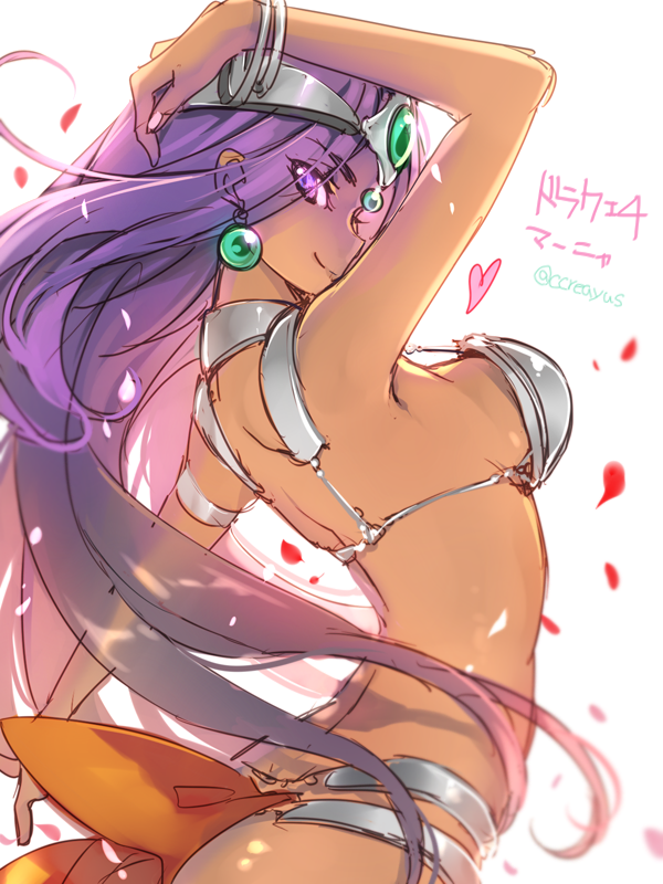 1girl, arched_back, arm_up, armor, artist_name, bangle, bikini_armor, bracelet