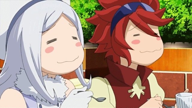 aila_jyrkiainen, animated, animated_gif, blush_stickers, closed_eyes, eating, flower_hat, gundam