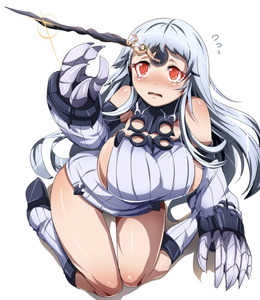 1girl, bare_shoulders, blush, breasts, character_request, claws, detached_sleeves, epic_hair