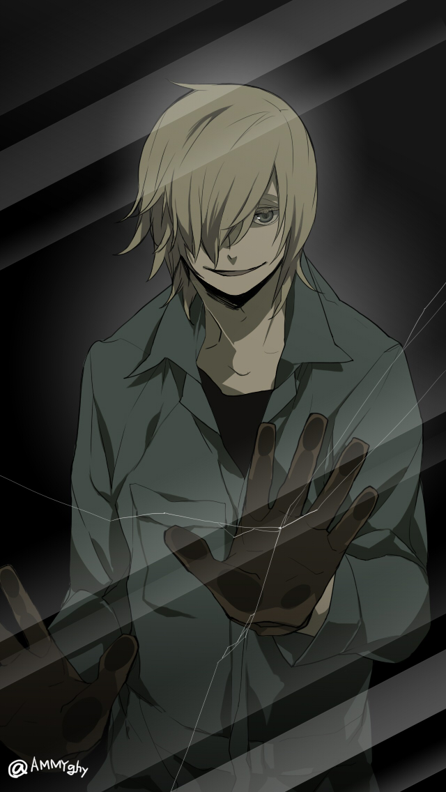1boy, anbiento, baccano!, blonde_hair, blue_eyes, crack, graham_spector, short_hair